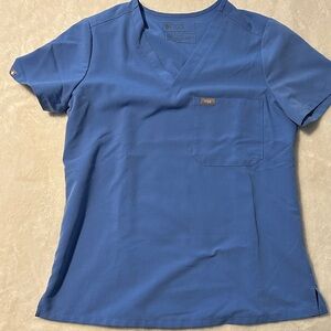 Figs Women's Short Sleeve V-Neck Top in Blue